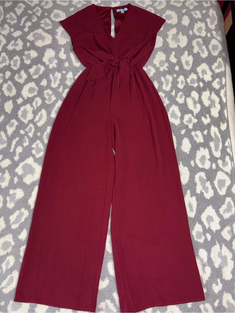 She + Sky Burgundy Red Short Sleeve Wide Leg Boho Jumpsuit Women’s M